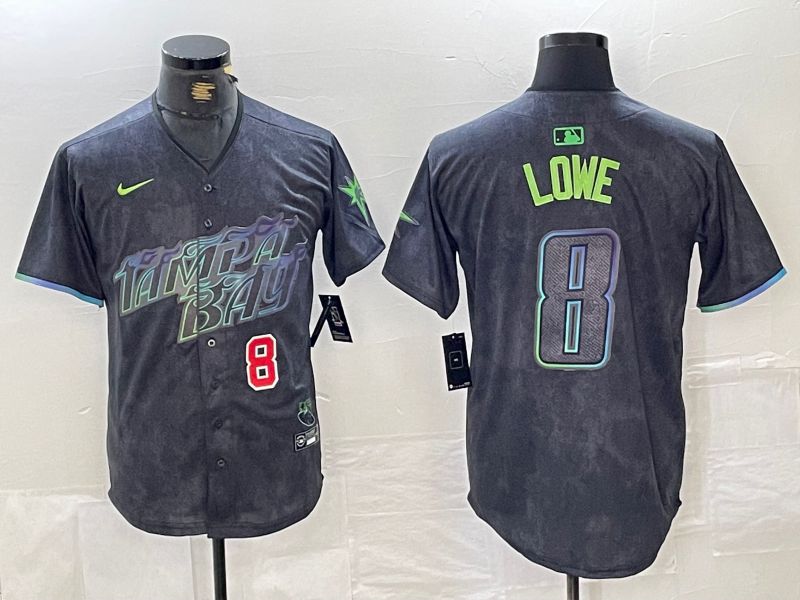 Men Tampa Bay Rays 8 Lowe Nike MLB Limited City Connect Black 2024 Jersey style 3